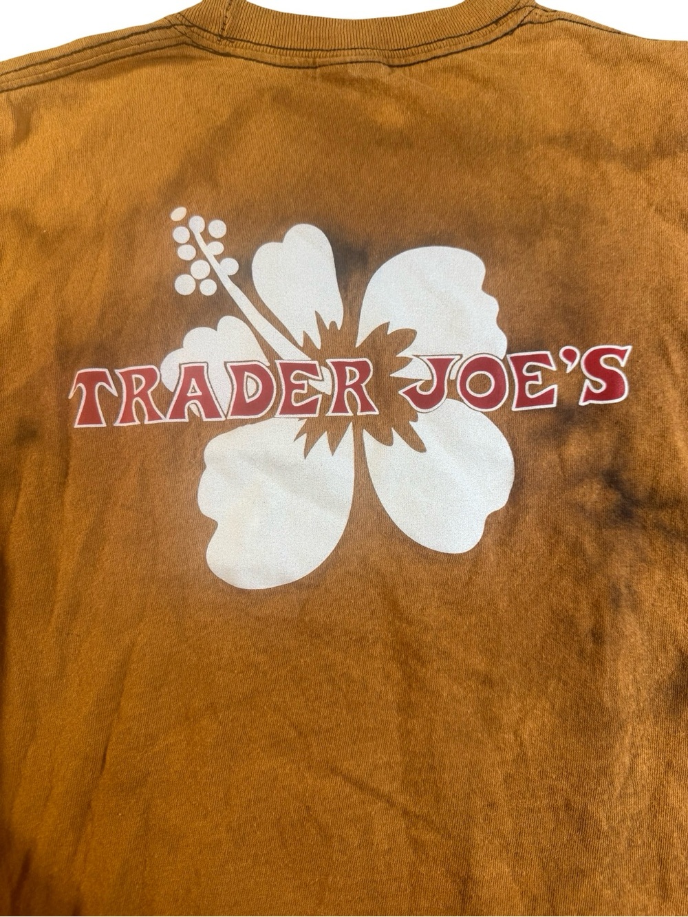 Trader Joe's Long Sleeve Shirt Brown Tie Dye Hibiscus Logo Port & Company Small - Picture 5 of 13